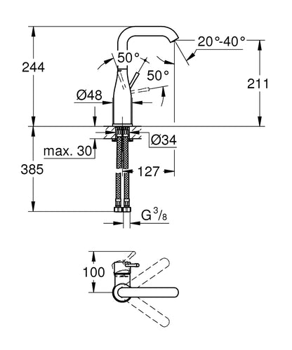 Grohe Essence Einhand-Waschtischbatterie 24177, L-Size, glatter Körper (phantom black)