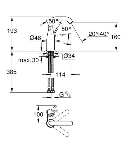 Grohe Essence Einhand-Waschtischbatterie 24176, M-Size, glatter Körper (phantom black)