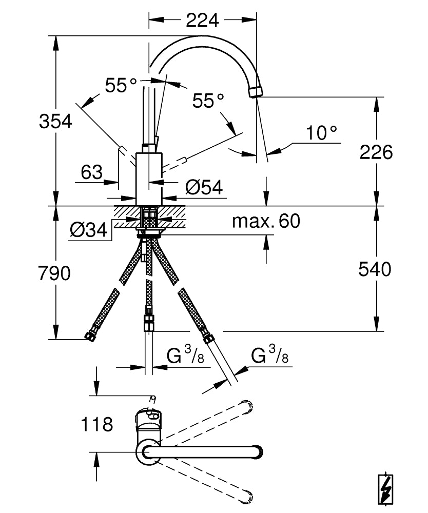 Grohe Concetto Einhand-Spültischbatterie 31132, Niederdruck, hoher Auslauf (chrom)