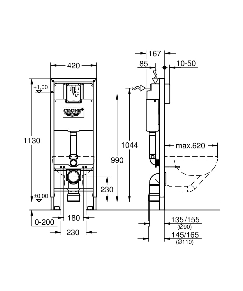 Grohe Rapid SL WC-Element 38713, 1,13 m Bauhöhe, 0,42 m breit