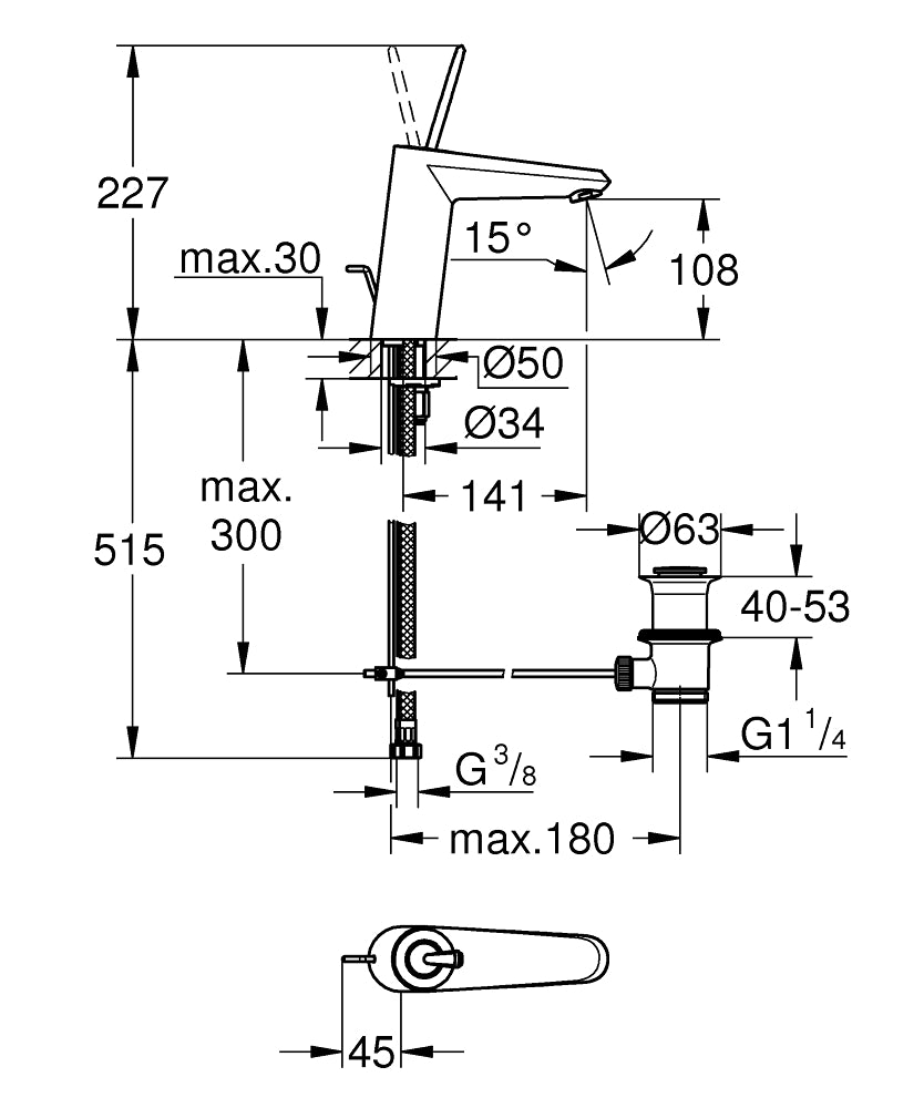Grohe Eurodisc Joy Einhand-Waschtischbatterie 23427, M-Size, mit Zugstangen-Ablaufgarnitur (chrom)