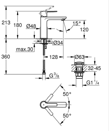 Grohe Lineare Einhand-Waschtischbatterie 23106, S-Size, mit Push-Open Ablaufgarnitur (cool sunrise gebürstet)