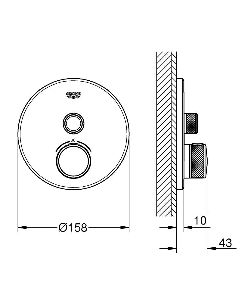 Grohe Grohtherm SmartControl Unterputz-Thermostat mit 1 Absperrventil 29118, Fertigmontageset für Rapido SmartBox, rund (hard graphite gebürstet)