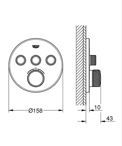 Grohe Grohtherm SmartControl Unterputz-Thermostat mit 3 Ventilen 29121, Fertigmontageset für Rapido SmartBox, rund (supersteel)