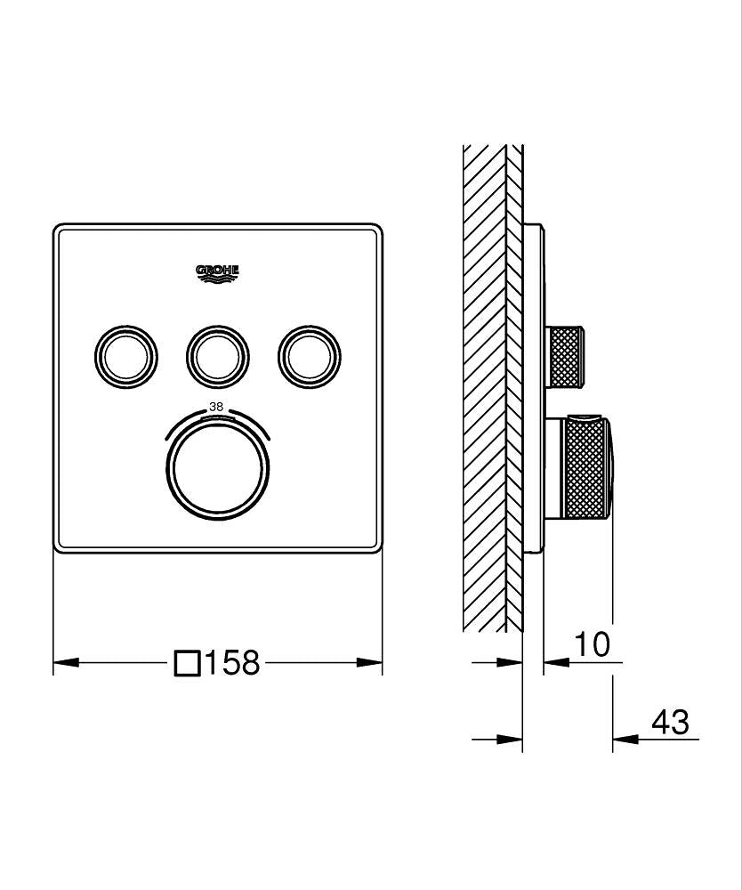 Grohe Grohtherm SmartControl Unterputz-Thermostat mit 3 Ventilen 29126, Fertigmontageset für Rapido SmartBox, eckig (matt black)