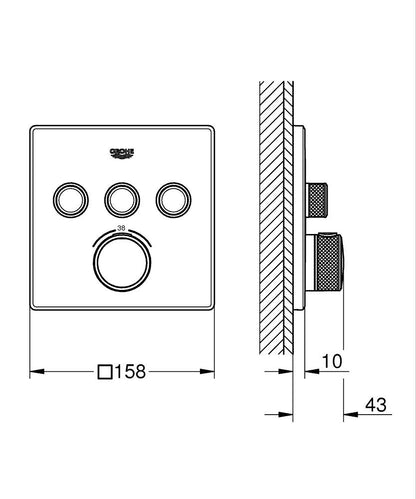 Grohe Grohtherm SmartControl Unterputz-Thermostat mit 3 Ventilen 29126, Fertigmontageset für Rapido SmartBox, eckig (matt black)
