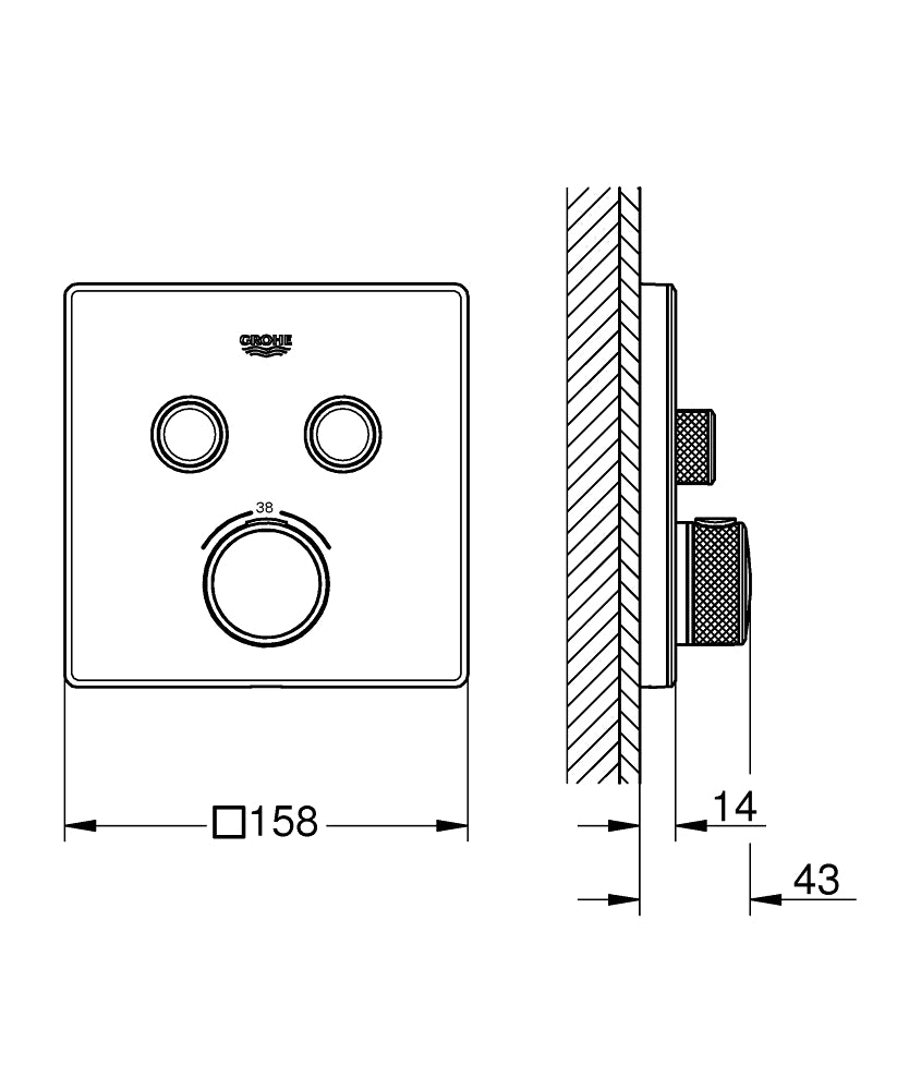 Grohe Grohtherm SmartControl Unterputz-Thermostat mit 2 Absperrventilen 29156, Fertigmontageset für Rapido SmartBox, eckig (moon white)