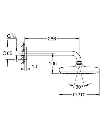 Grohe Tempesta 210 Kopfbrauseset 102218 mit Brausearm 286 mm, 1 Strahlart, 8,5 l/min (matt black)