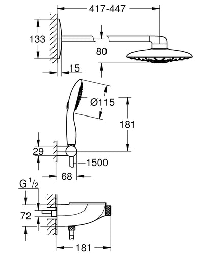 Grohe Rainshower System SmartControl 360 Duo Duschsystem 26443 mit Thermostatbatterie, Auf-/Unterputz Kombination (chrom)