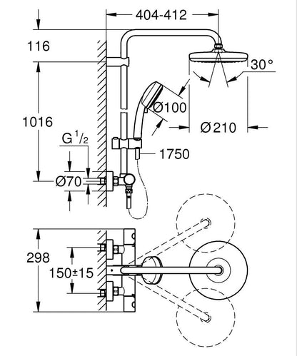 GROHE Tempesta Cosmopolitan 210 Duschsystem mit Thermostat (chrom)