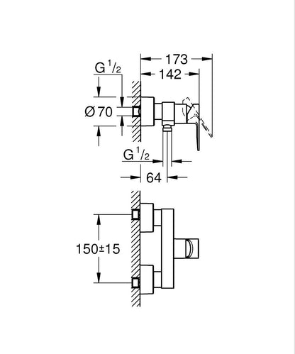 Grohe Lineare Einhand-Brausebatterie 33865, Wandmontage (cool sunrise gebürstet)