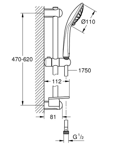 Grohe Euphoria 110 Massage Brausestangenset 600 mm mit Ablage, 8,2 l/min (chrom)