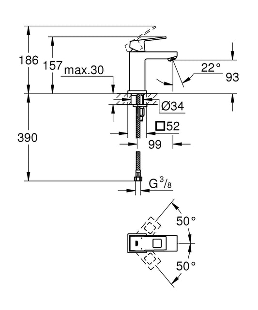 Grohe Eurocube Einhand-Waschtischbatterie 23132, S-Size, glatter Körper (chrom)