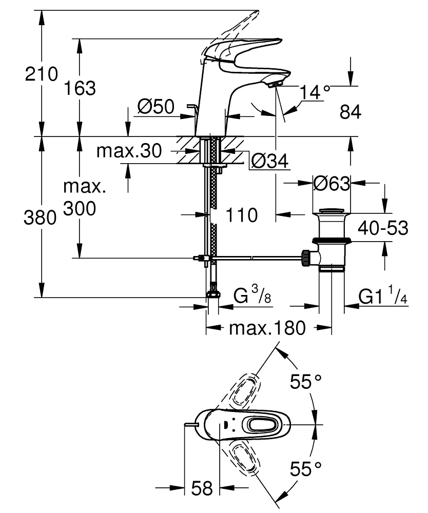 Grohe Eurostyle Einhand-Waschtischbatterie 23564, S-Size, mit Zugstangen-Ablaufgarnitur (chrom)