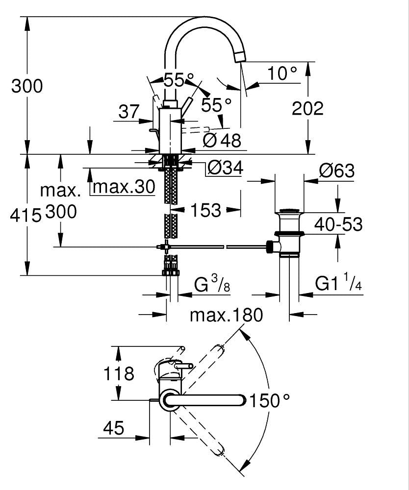Grohe Concetto Einhand-Waschtischbatterie 32629, L-Size, mit Zugstangen-Ablaufgarnitur (chrom)