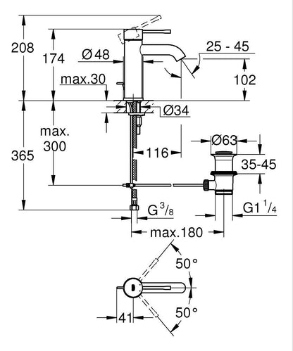 Grohe Essence Einhand-Waschtischbatterie 24171, S-Size, mit Zugstangen-Ablaufgarnitur (hard graphite gebürstet)