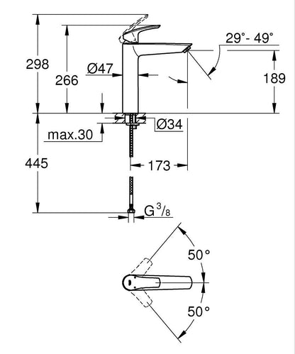 Grohe Eurosmart Einhand-Waschtischbatterie 23971, XL-Size, für freistehende Waschschüsseln (chrom)