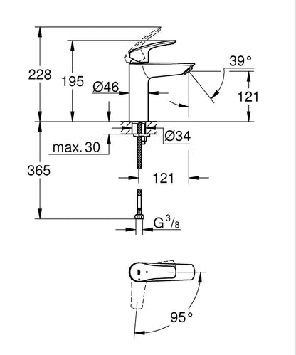 Grohe Eurosmart Einhand-Waschtischbatterie 23395, M-Size, Mittelstellung kalt (matt black)