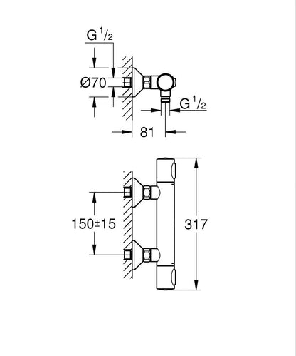 Grohe Precision Flow Thermostat-Brausebatterie (chrom)