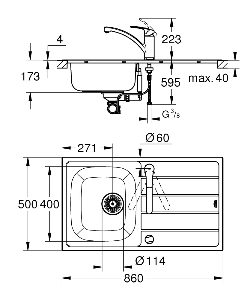 Grohe Eurosmart Spülen-Set 31565 mit K200 Edelstahlspüle und Eurosmart Einhand-Spültischbatterie (chrom)