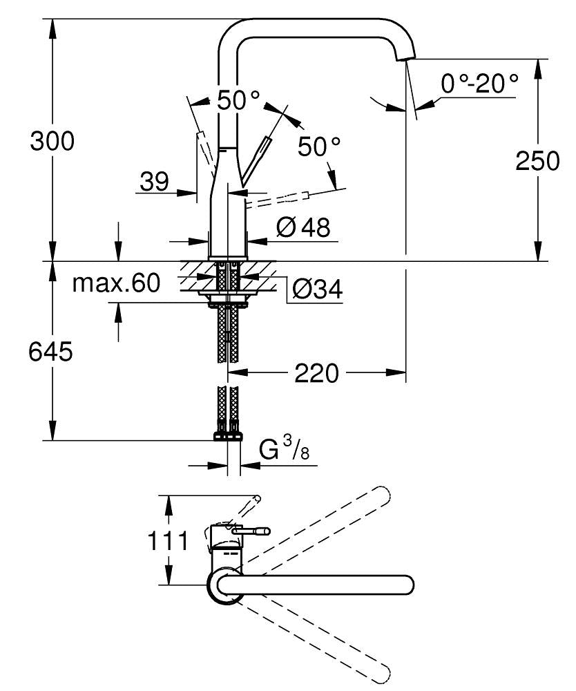Grohe Essence Einhand-Spültischbatterie 30505 mit schwenkbarem Rohrauslauf (phantom black)