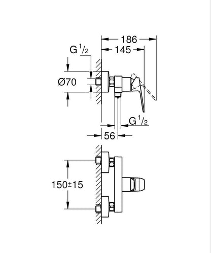 Grohe Cubeo Einhand-Brausebatterie 101824, Wandmontage (chrom)
