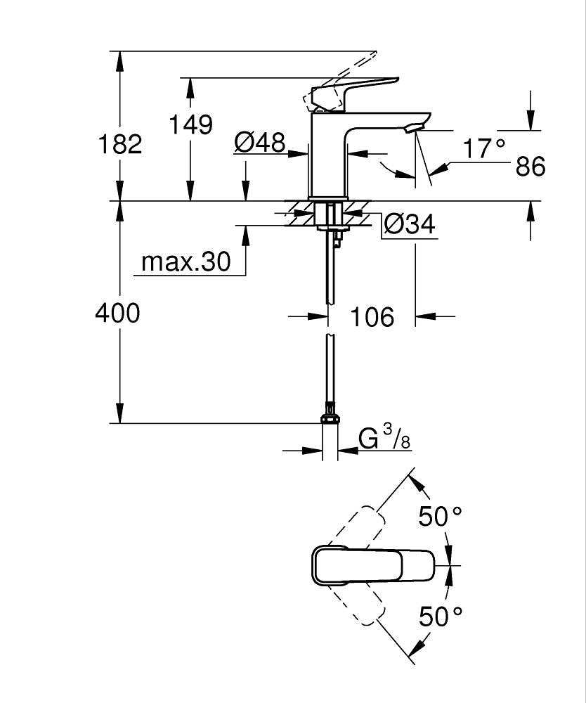 Grohe Cubeo Einhand-Waschtischbatterie 101699, S-Size, glatter Körper (matt black)