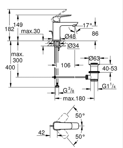 Grohe Cubeo Einhand-Waschtischbatterie 101694, S-Size, mit Zugstangen-Ablaufgarnitur (chrom)
