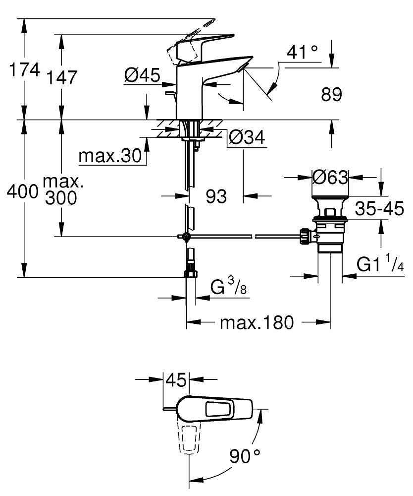 GROHE BauLoop Einhand-Waschtischbatterie 22054, S-Size, Mittelstellung kalt (chrom)