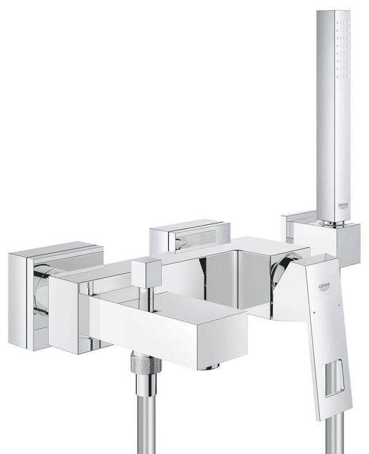 Grohe Eurocube Einhand-Wannenbatterie 23141, Wandmontage, mit Brausegarnitur Euphoria Cube (chrom)