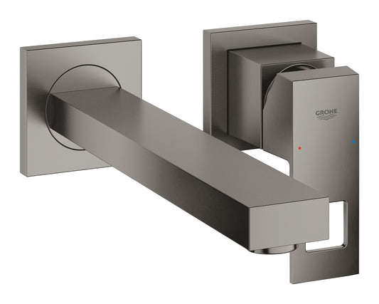 Grohe Eurocube 2-Loch-Waschtischbatterie 23447, Wandmontage, Fertigmontageset, Ausladung 231 mm (hard graphite gebürstet)