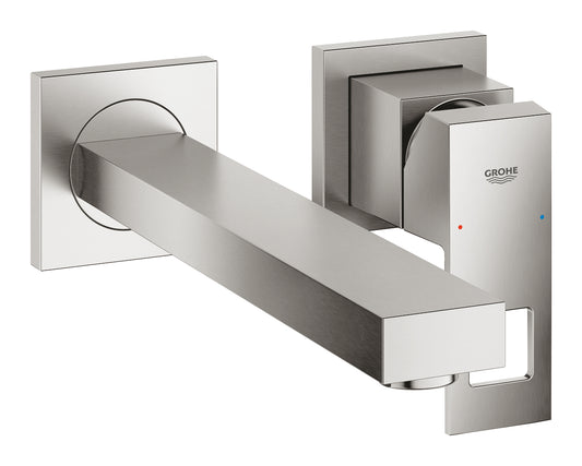 Grohe Eurocube 2-Loch-Waschtischbatterie 23447, Wandmontage, Fertigmontageset, Ausladung 231 mm (supersteel)