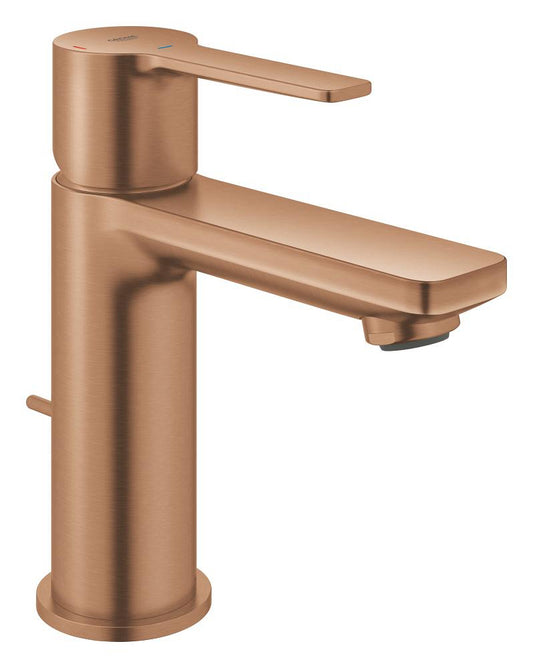 Grohe Lineare Einhand-Waschtischbatterie 23790, XS-Size, Mittelstellung kalt, mit Zugstangen-Ablaufgarnitur (warm sunset gebürstet)