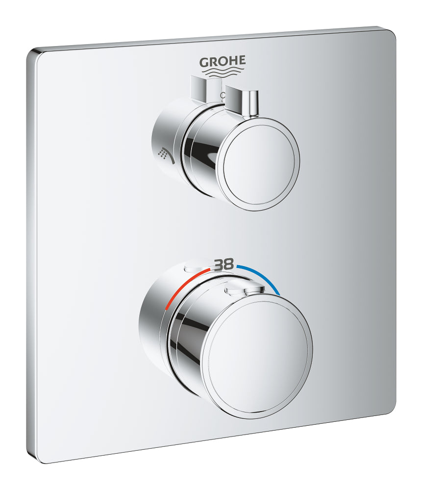 Grohe Grohtherm Thermostat-Brausebatterie 24079 mit 2-Wege-Umstellung, Fertigmontageset für Rapido SmartBox, eckig (chrom)