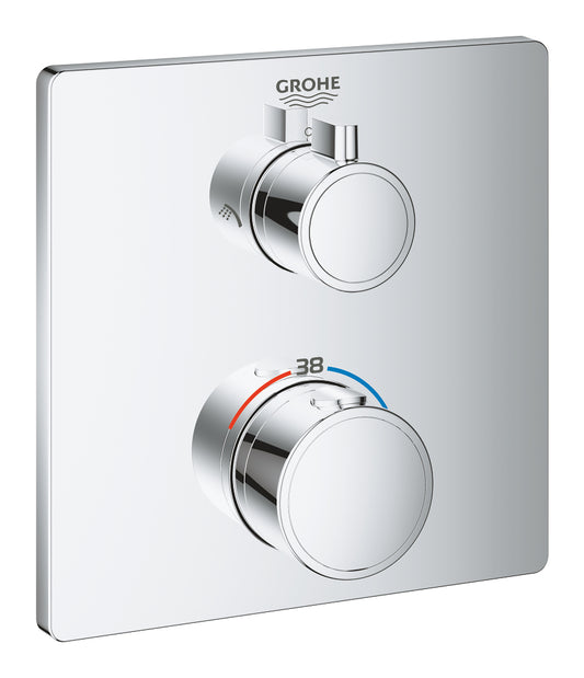 Grohe Grohtherm Thermostat-Brausebatterie 24079 mit 2-Wege-Umstellung, Fertigmontageset für Rapido SmartBox, eckig (chrom)