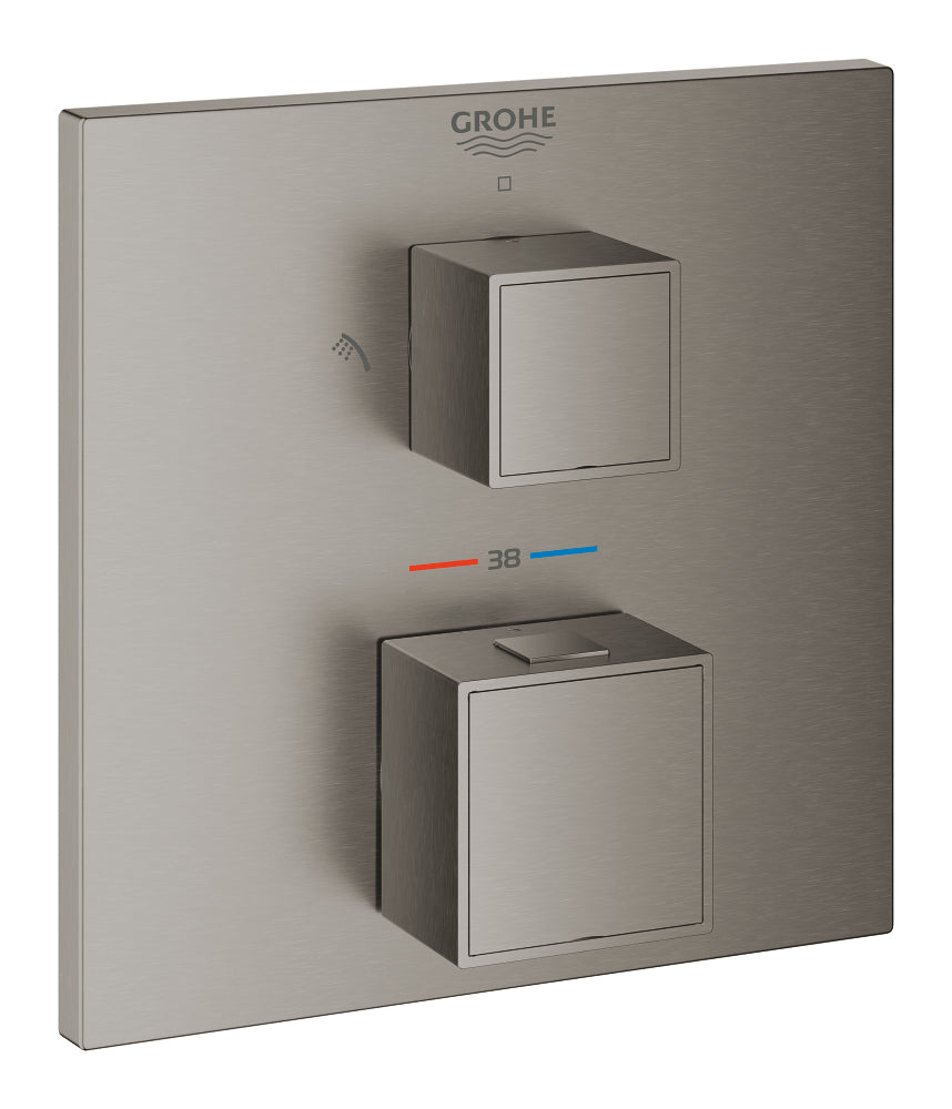 Grohe Grohtherm Cube Thermostat-Brausebatterie mit integrierter 2-Wege-Umstellung 24154, Fertigmontageset für Rapido SmartBox (hard graphite gebürstet)
