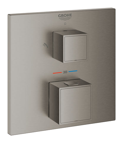 Grohe Grohtherm Cube Thermostat-Brausebatterie mit integrierter 2-Wege-Umstellung 24154, Fertigmontageset für Rapido SmartBox (hard graphite gebürstet)