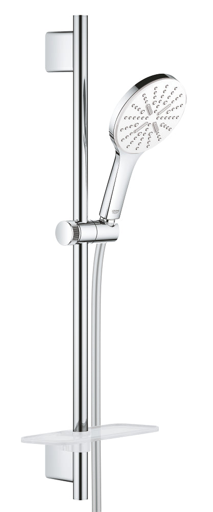 Grohe Rainshower SmartActive 130 Brausestangenset 26577, 600 mm, 3 Strahlarten, 8,5 l/min (moon white/chrom)