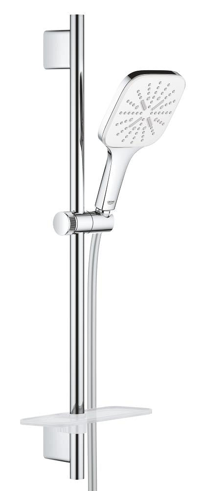 Grohe Rainshower SmartActive 130 Cube Brausestangenset 26584, 600 mm, 3 Strahlarten, 8,5 l/min (moon white/chrom)