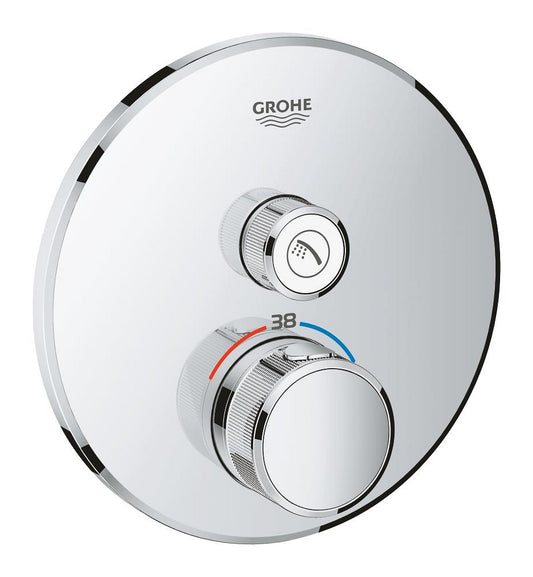 Grohe Grohtherm SmartControl Unterputz-Thermostat mit 1 Absperrventil 29118, Fertigmontageset für Rapido SmartBox, rund (chrom)