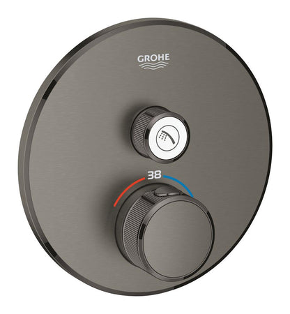 Grohe Grohtherm SmartControl Unterputz-Thermostat mit 1 Absperrventil 29118, Fertigmontageset für Rapido SmartBox, rund (hard graphite gebürstet)