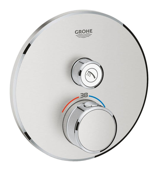 Grohe Grohtherm SmartControl Unterputz-Thermostat mit 1 Absperrventil 29118, Fertigmontageset für Rapido SmartBox, rund (supersteel)