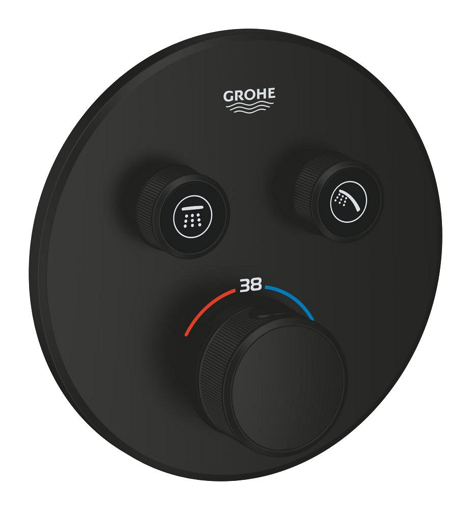 Grohe Grohtherm SmartControl Unterputz-Thermostat mit 2 Absperrventilen 29119, Fertigmontageset für Rapido SmartBox, rund (matt black)