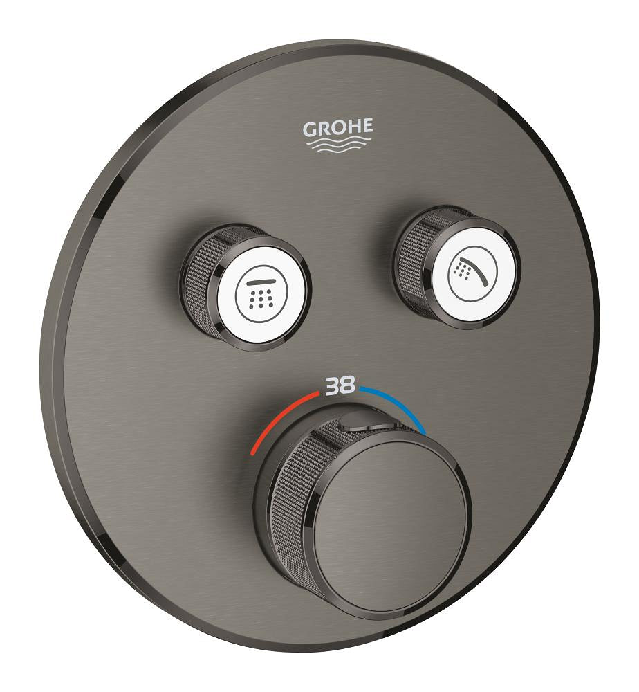 Grohe Grohtherm SmartControl Unterputz-Thermostat mit 2 Absperrventilen 29119, Fertigmontageset für Rapido SmartBox, rund (hard graphite gebürstet)