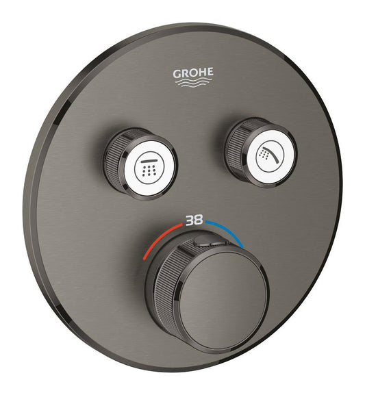 Grohe Grohtherm SmartControl Unterputz-Thermostat mit 2 Absperrventilen 29119, Fertigmontageset für Rapido SmartBox, rund (hard graphite gebürstet)