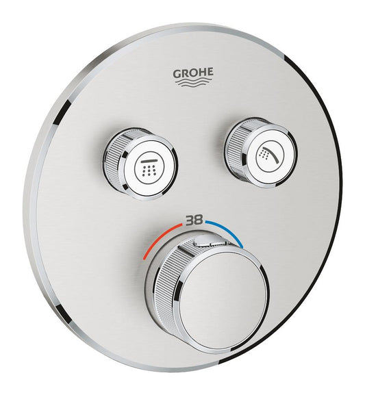Grohe Grohtherm SmartControl Unterputz-Thermostat mit 2 Absperrventilen 29119, Fertigmontageset für Rapido SmartBox, rund (supersteel)