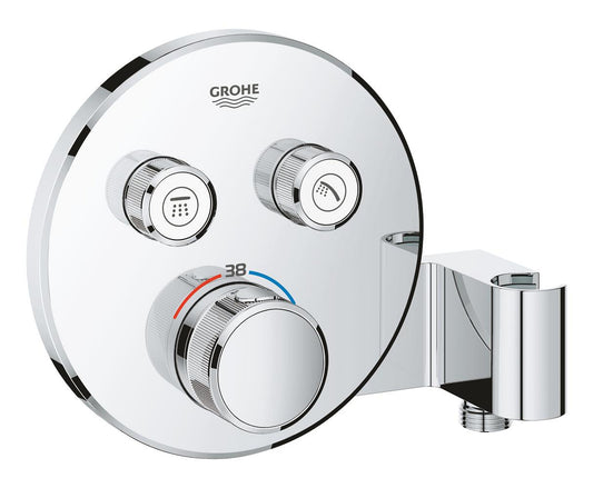 Grohe Grohtherm SmartControl Unterputz-Thermostat mit 2 Absperrventilen und integriertem Brausehalter 29120, Fertigmontageset für Rapido SmartBox, rund (chrom)