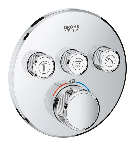 Grohe Grohtherm SmartControl Unterputz-Thermostat mit 3 Absperrventilen 29121, Fertigmontageset für Rapido SmartBox, rund (chrom)