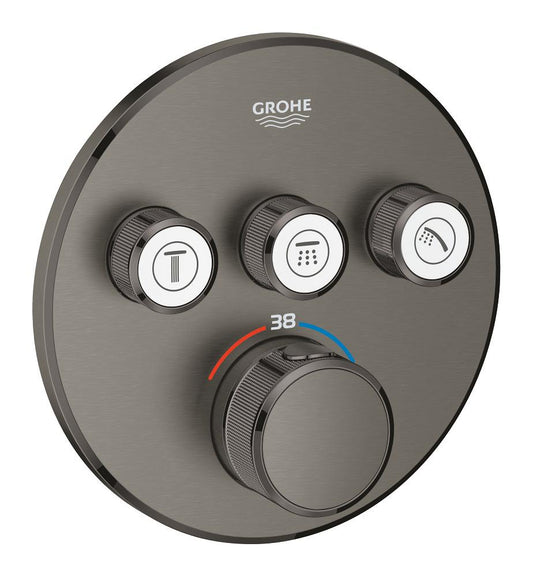 Grohe Grohtherm SmartControl Unterputz-Thermostat mit 3 Ventilen 29121, Fertigmontageset für Rapido SmartBox, rund (hard graphite gebürstet)