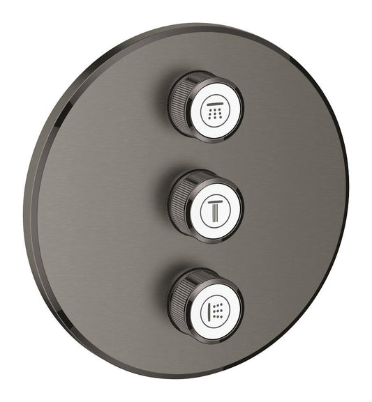 Grohe Grohtherm SmartControl 3-fach Unterputzventil 29122, Fertigmontageset für Rapido SmartBox, rund (hard graphite gebürstet)